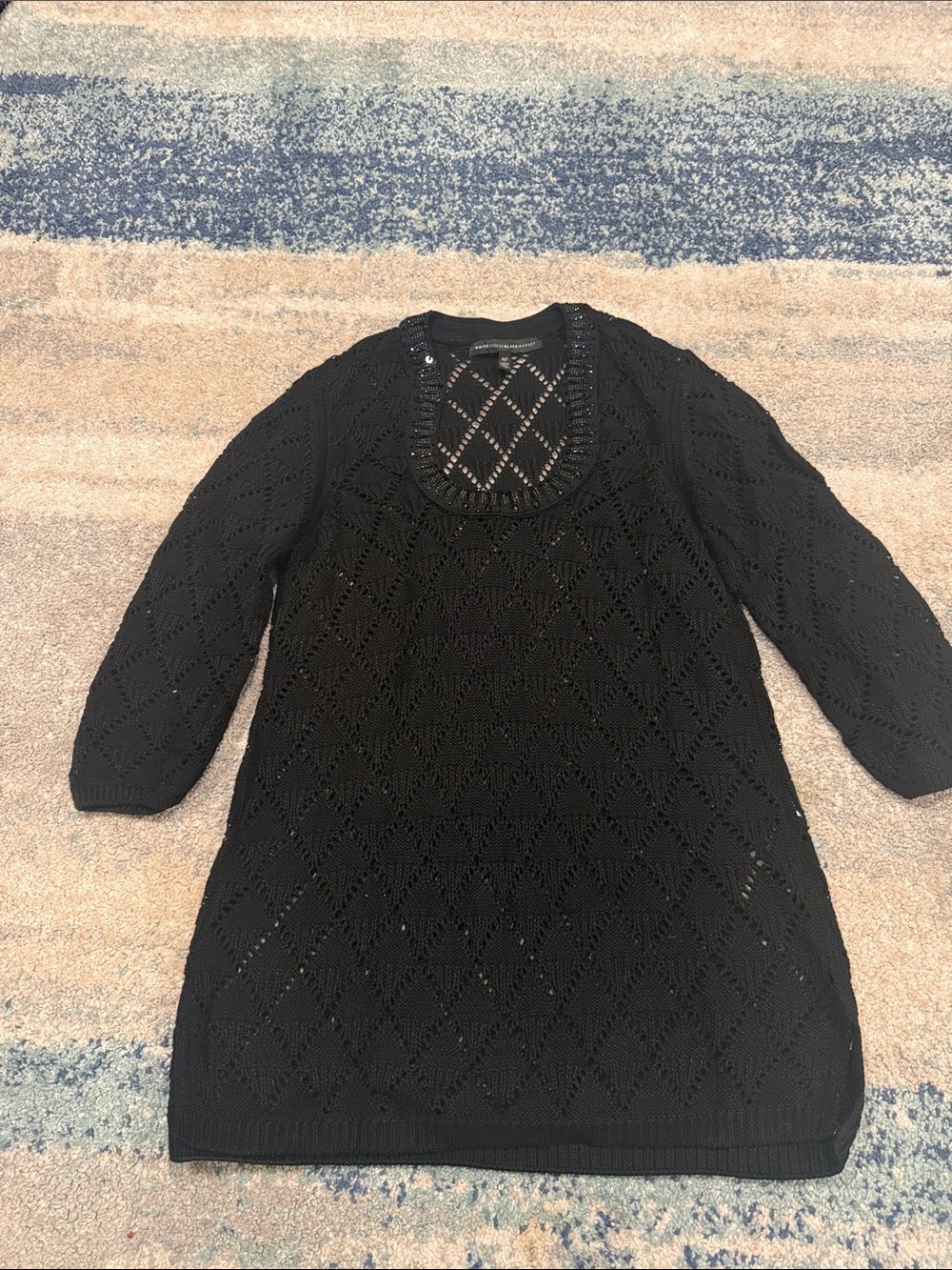 Women’s WHITE HOUSE BLACK MARKET Black Open-Knit Scoop Neck Women's Sweater NWOT